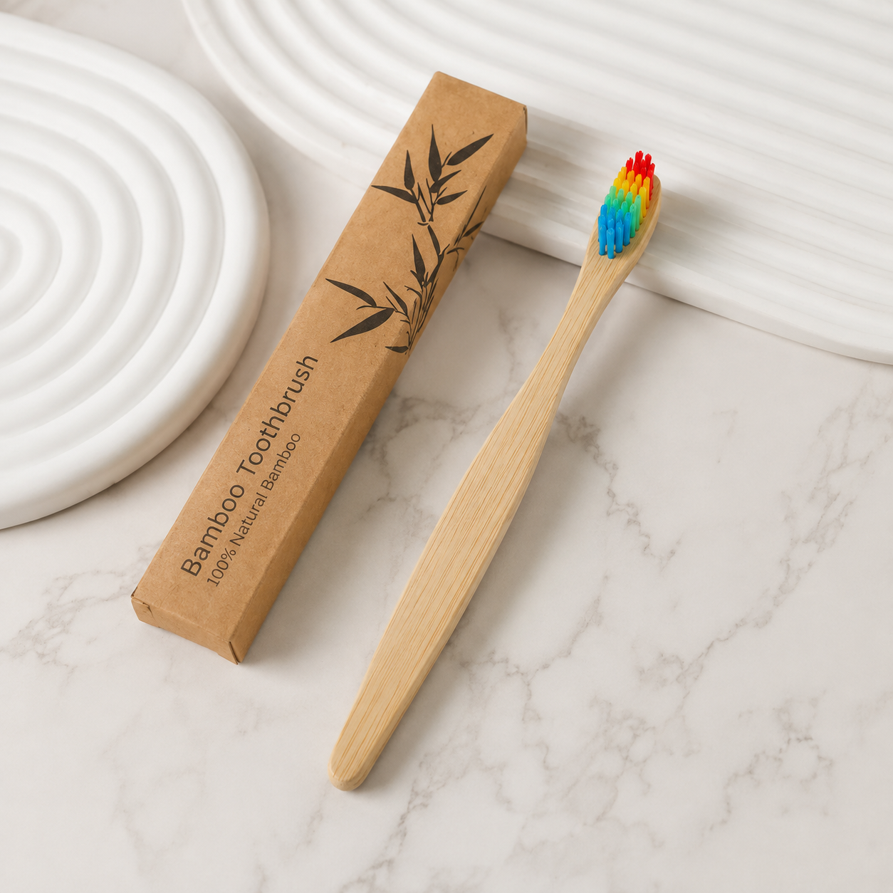 Rainbow Bamboo Toothbrush – Natural Bamboo Handle, Colorful Bristles & Eco-Friendly Design