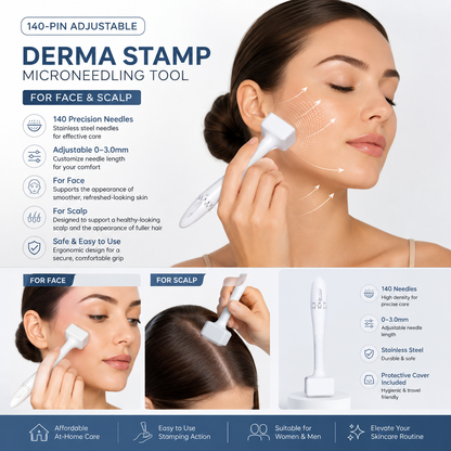 140A-Pin Adjustable Derma Stamp 0–3.0mm Micro-needling Tool for Face & Scalp