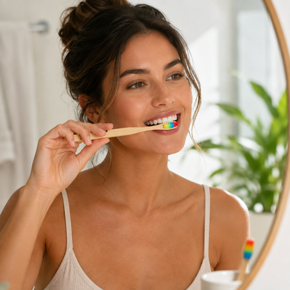 Rainbow Bamboo Toothbrush – Natural Bamboo Handle, Colorful Bristles & Eco-Friendly Design