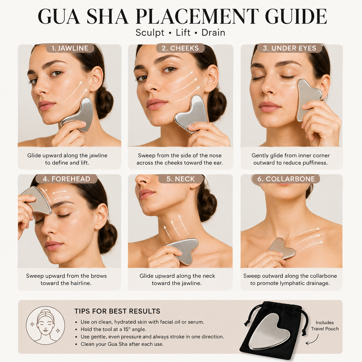 304 Real Stainless Steel GuaSha – Large Heart-Shaped Facial & Lymphatic Drainage Tool